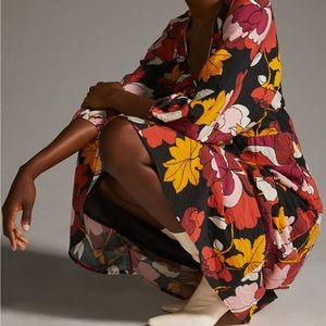 Maeve Floral Midi Dress - Black, Red, Yellow